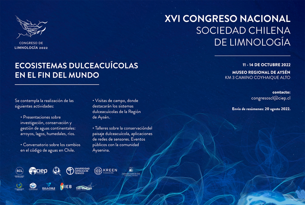 Invitación al XVI Congreso Nacional de Limnología desde el 11 al 14 octubre 2022 Congreso 1024x688